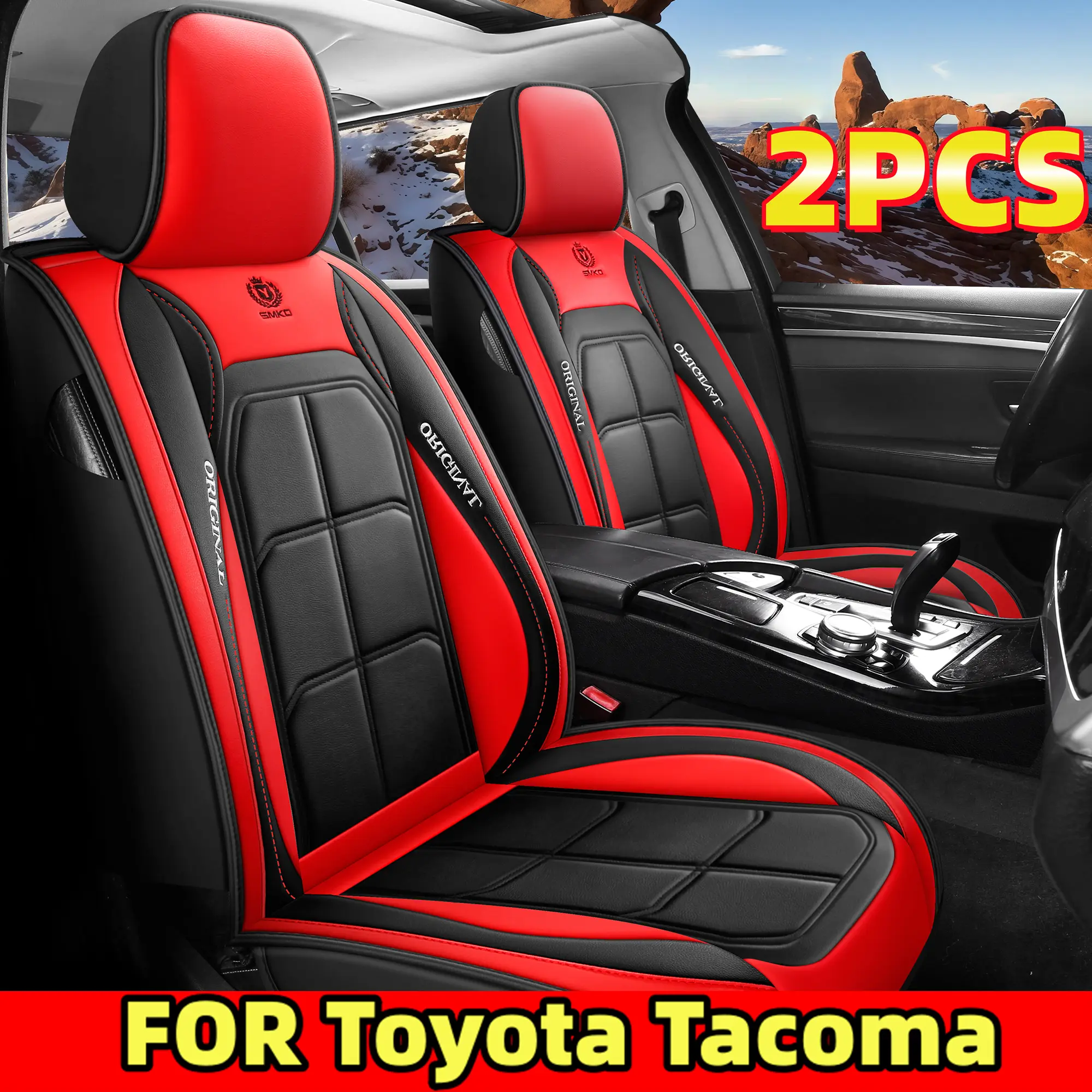 2PCS Solid Waterproof PU Leather Car Seat Covers for Toyota Tacoma - Full Front-Row Sliding Single-Piece Muscle Covers, Wear-Resistant, All-Season, Easy Installation, Auto Interior Accessories