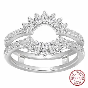 925 Sterling Silver Dainty Sunflower Ring Enhancer for Women Engagement Rings AAAAA Cubic Zircon Curved Wedding Band Sunshine Warmth Happiness BR1704 #Love Story