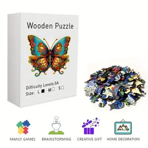 Ornate Stained Glass Butterfly Wooden Jigsaw Puzzle for Adults & Kids - Challenging Irregular Pieces, Colorful Floral Art Puzzle, Stress Relief Brain Teaser, Framable Wall Art & Home Decor