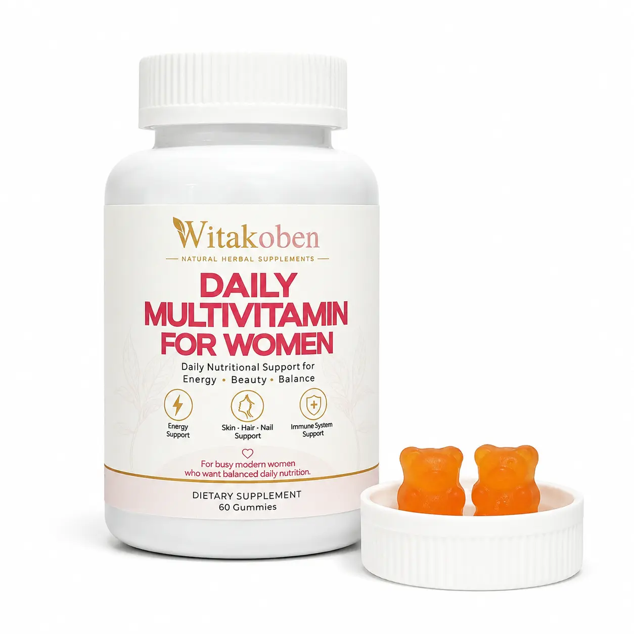 WITAKOBEN Women's Multivitamin Gummies, 60 Count, 12 Vitamins & Minerals Blended Supplement, Daily Nutritional Support for Adult Women, Easy-to-Take Gummy Format