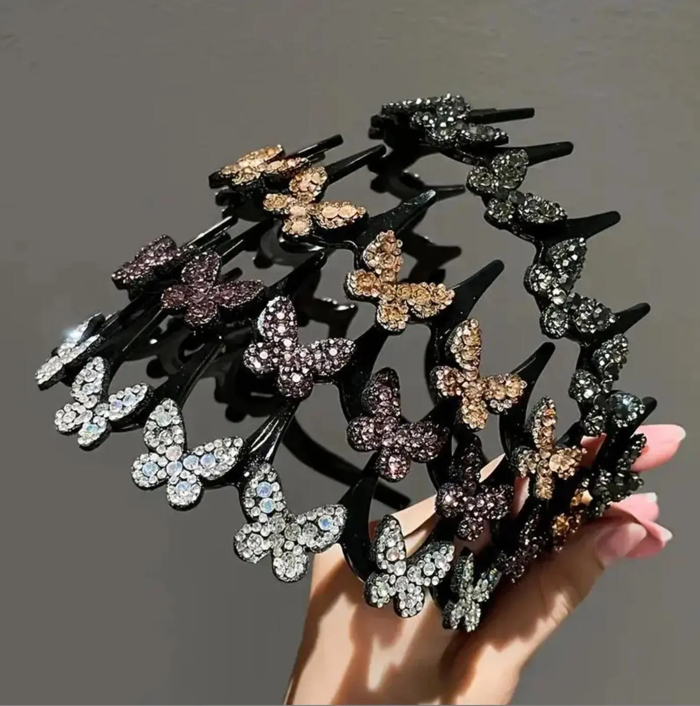 4Pcs Elegant Wavy Butterfly Crystal Headbands for Women,  Set with Bling Rhinestones Crystal Design, Lightweight & Non-Slip Hair Accessories Bridal Hair Hoop Wedding Ornaments for Elegant Women Girls Fashion Accessories for Women