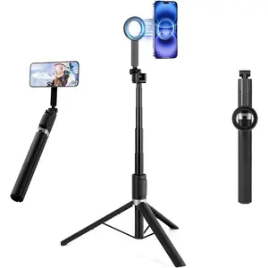 67"  Phone Tripod for  MagSafe, Selfie Stick for  with Metal  Mount for Power  & Selfie Light, Large Tilt  Selfie Stick Tripod with Remote for Recording
