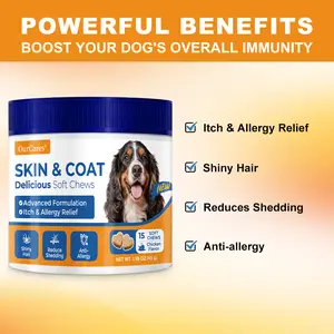 OURCARES Skin & Coat Wellness Soft Chew Dog Treats - Jar Packaging, Advanced Formulation for Itch Relief, Skin Support & Healthy Coats, Reduces Chewing