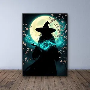 Witch Pattern DIY Diamond Arts Colorful Painting Kit without Frame, DIY 5D Diamond Arts Colorful Painting for Bedroom Home Wall Decor