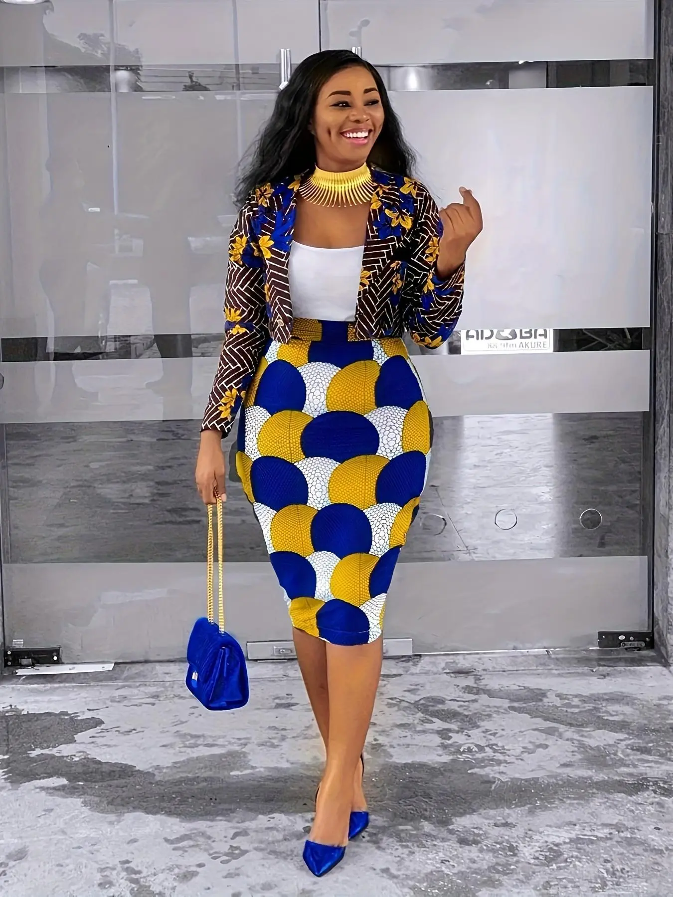 Women's Elegant Feminine Floral Geometric Blazer Jacket & Bodycon Skirt Matching Set Suits, Fitted Crop Top Outerwear, All Season Fashion Womenswear, Cropped Clothes