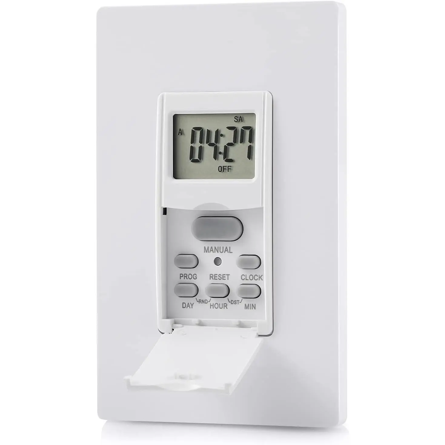 F-PSP05 ETL Listed Indoor In-Wall Programmable Digital Timer Switch, 7-Day Settings, 7 ON/Off Programs, DST Mode, 4-Wire Configuration, 1875W 1/2HP for Lights, Fans, CFL, Motors, Neutral Wire Required