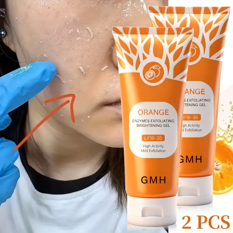 2pcs Deep Cleansing Exfoliating Gel with Orange Enzyme & Vitamin C, Brightening Pore Scrub for Face and Body, Body Exfoliant, Brightening Exfoliator, Long-Lasting Hydration, Hypoallergenic Formula for All Skin Types, Daily Use & Gift, 100g/3.5oz