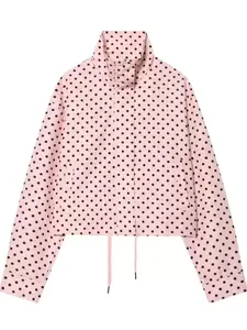 Polka Dot Short Jacket, Korean Retro Casual Style, Stand Collar Drawstring Waistcoat, Slim Fit for Petite, Daily Wear Top