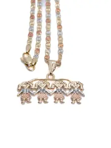 Four Girls Pendant and 20-inch Chain  Necklace with Tri-color Design
