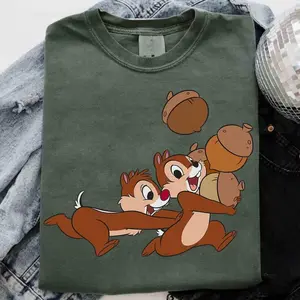 Youth and adult Cute Cartoon Chip ‘n Dale Chipmunks Acorn Run Shirt, WDW Magic Kingdom Unisex Tshirt Birthday Family Holiday Gift Tee
