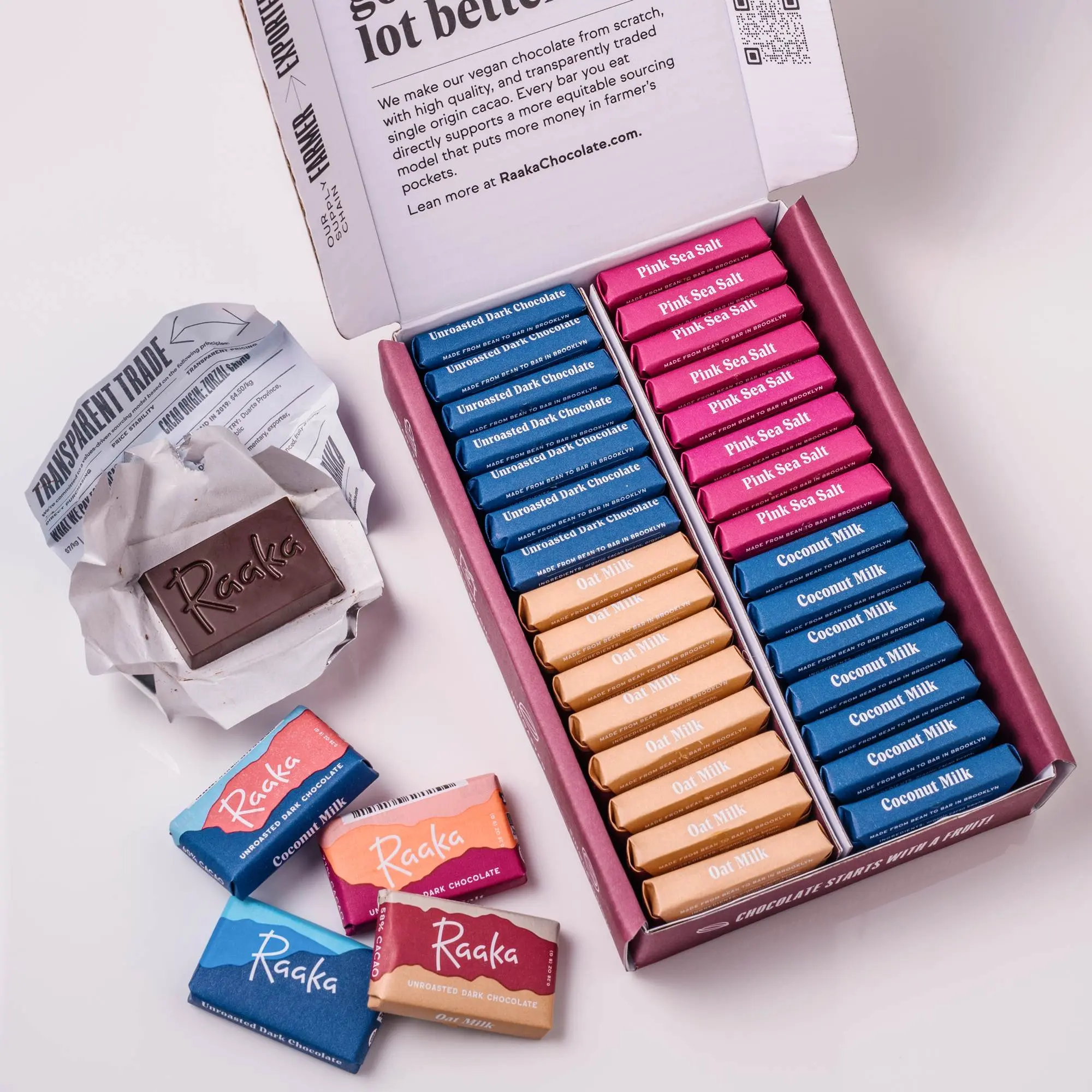 Raaka Chocolate - Mini Doses Box of 30 Dark Chocolate Bars Raaka Chocolate - Mini Doses Box of 30 Dark Chocolate Bars