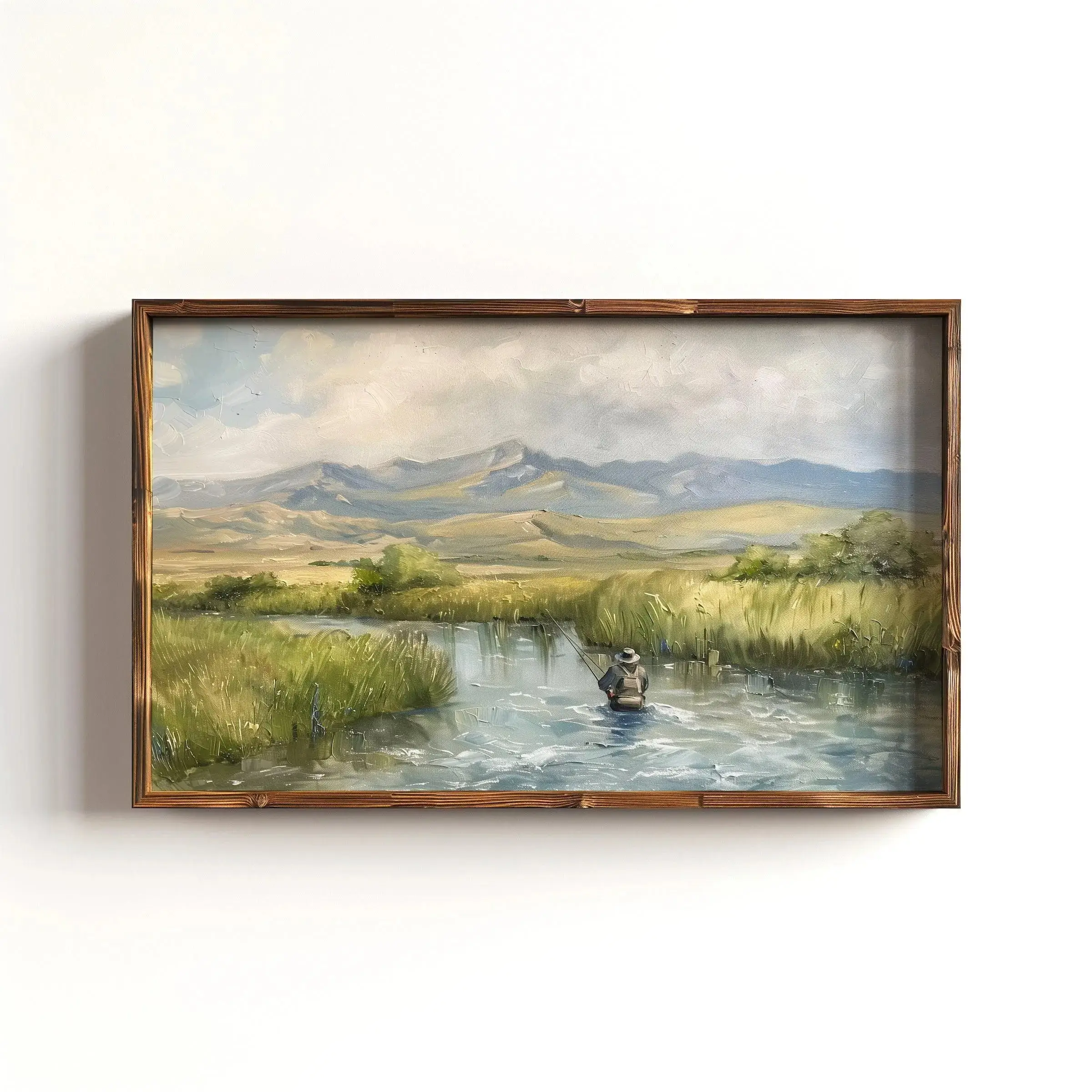 Fishing Oil Poster Unframed Vintage Print River Fishing Art for Boys Bedroom Fisherman Decor Montana Wall Art Gift for Dad Fishing Print