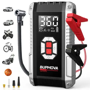 BUPMOVA [5-in-1] 9000A Portable Car Jump Starter with Air Compressor(All Gas/10.0L Diesel),With Tireinflator, 12V AutoBoost BatteryCharger Jumper Box, Rapid Charger with LEDScreen Vehicle Automotive