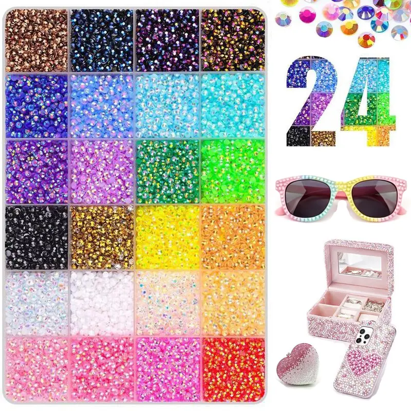 24-Color 18000Pcs Gem Bedazzling Kit with Mixed Resin Rhinestones, Tweezers, Pick-Up Pen & Gifted Tools for DIY Crafts, Apparel, Nail Art Supplies, Bedazzled Bedazzling Kit