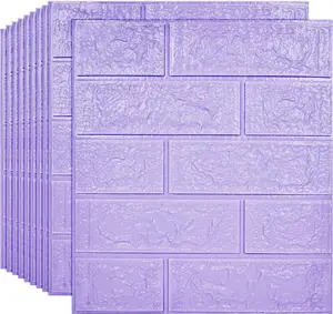 3D Wall Panels, 14.5 sq.feet Coverage, Printable Wallpaper Sticker with Self-Waterproof Brick PE Foam Wall Panels Peel and Stick for Wall, Home Decoration 10 PCS Purple