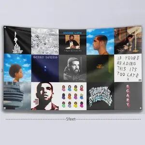 "Drake Album Collage" Hip-Hop Tapestry 3x5 FT - Polyester American Rap / Fan Style Wall Hanging for Bedroom & Music Space Decor, OVO Banner
