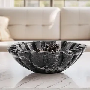 Elborse Marble Ruffle Bowl Handmade 8 inch Fruit Bowl for Kitchen Table Centerpiece, Decorative Scallop Bowl for Entryway and Coffee Table, Modern Marble Bowl for Home Décor
