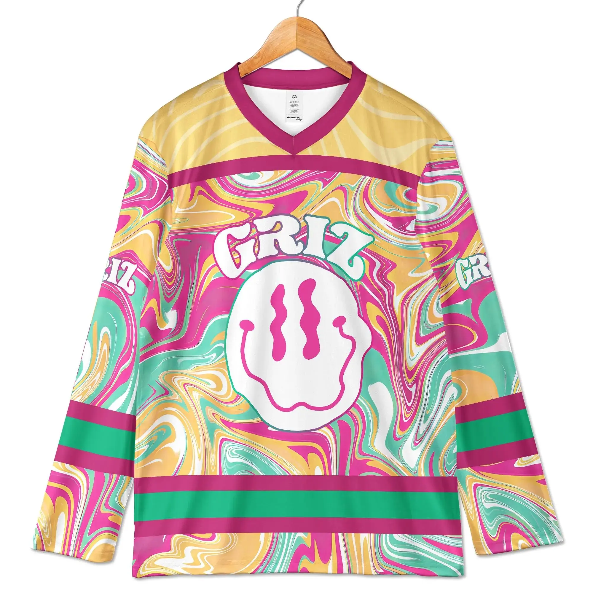 Trippy PLUR Griz Rave Jersey Melting Smiley Hockey Shirt Psychedelic EDM Festival Outfit, Unisex Jersey, Gift For Him, Gift For Her