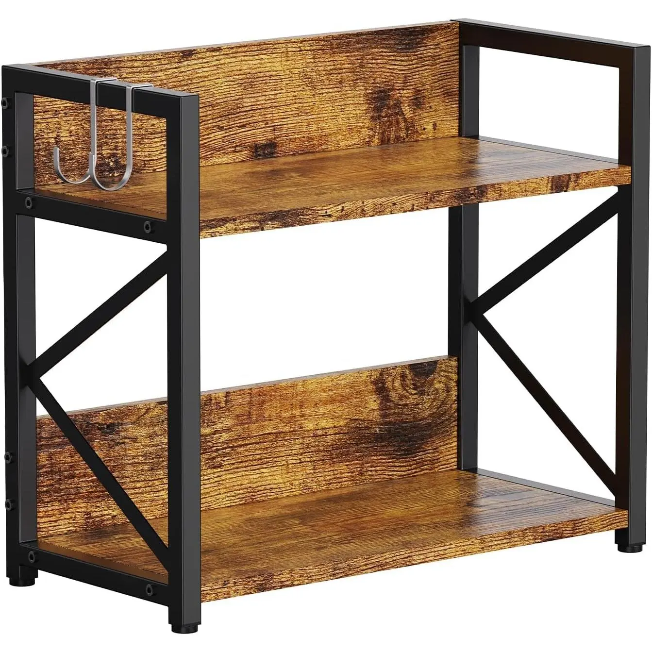 Rustic Brown 2-Tier Maple Wooden Shelf Organizer - Sturdy Small-Scale Space-Saver With Storage Kitchen Furniture, Coffee Bar Station Desk Riser