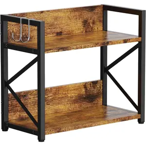 Rustic Brown 2-Tier Maple Kitchen Counter Shelf Organizer - Medium Space-Saving Rack for Coffee Bar Station, Countertop Spice Storage, Desk Riser Accessories, No