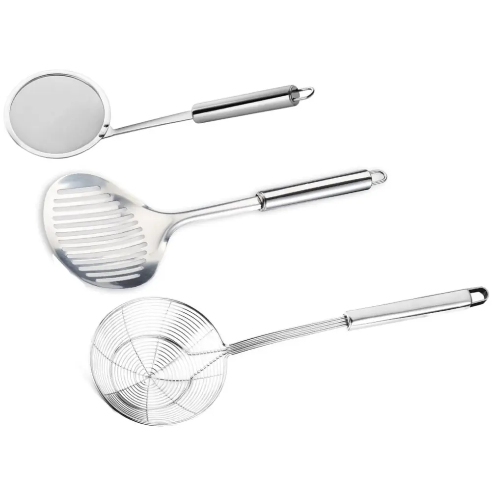 3PCS Stainless Steel Kitchen Tool Set, Spider Strainer, Slotted Turner, Crepe Spreader, Cooking Utensils for Frying, Straining, and Pancake Making,Kitchen Gadgets for Home Cooking