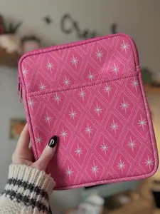 Pink Retro Star Sprites Book & Kindle Pouch, Medium E-Reader Zip up Book Sleeve, Bookish Gifts