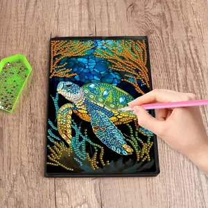 5D DIY Diamond Arts Colorful Painting Notebook, A5 Turtle Pattern Notebook with Tools, Creative Handmade Gift Set for Craft Lovers and Art Enthusiasts