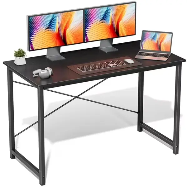 EDX Computer Desk 47 Inch Writing Desk with Storage Bag Iron Hook Metal Frame for Home