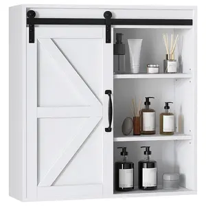kleankin Medicine Cabinet, Farmhouse Bathroom Wall Cabinet with Sliding Barn Door and Adjustable Shelf, Over the Toilet Cabinet, White