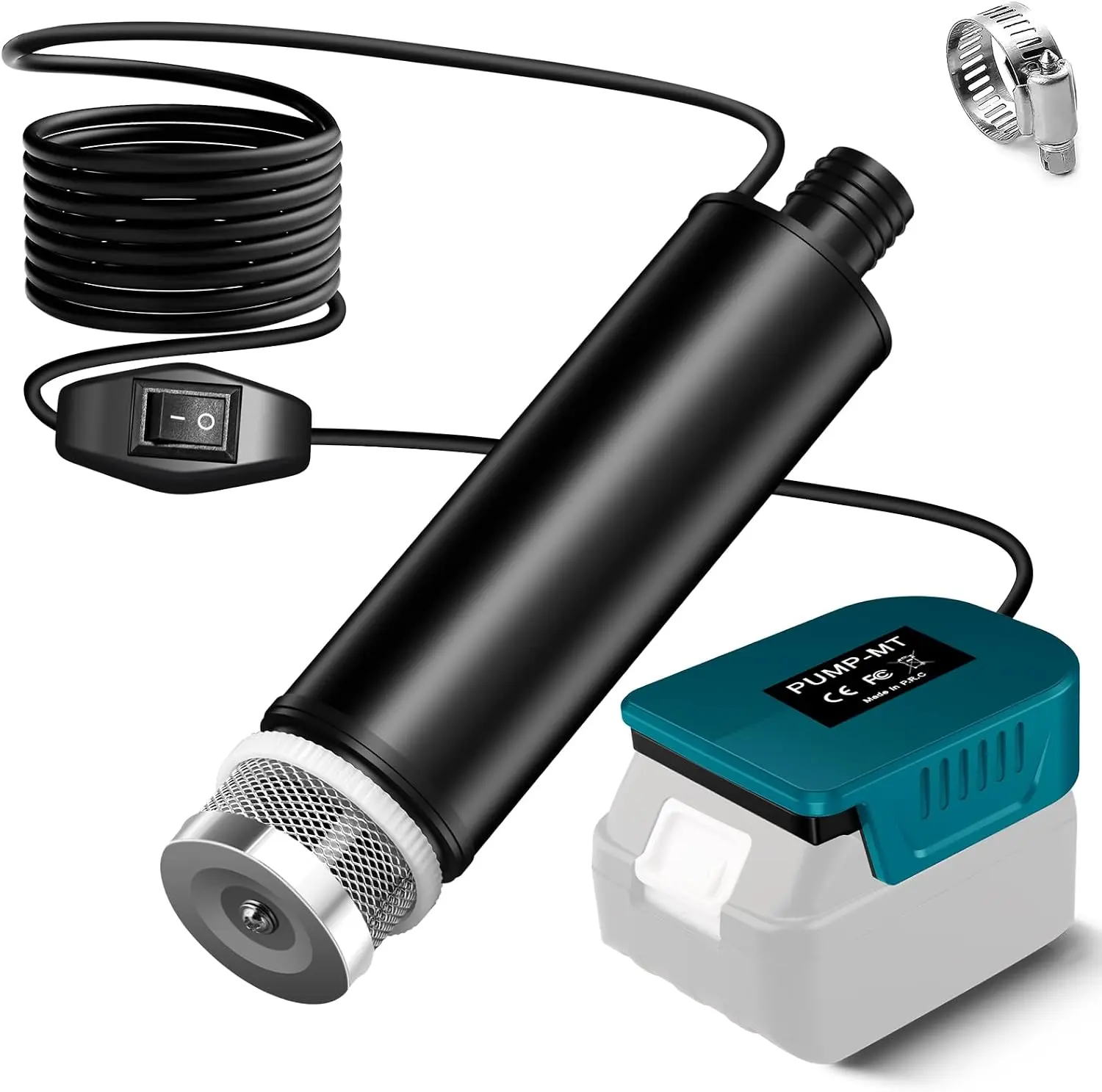 TPDL Sump Pump Submersible Water Pump Compatible with Makita 18V Battery, 635GPH Rain Barrel Water Transfer Pump with 5M Water Pipe, Switch Deep Submersible Water Pump for Pool Garden Fish Tank