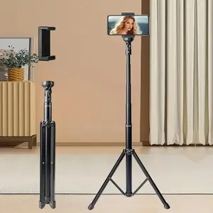 61.8 Inch Aluminum Phone Tripod Stand, Selfie Stick, Travel Tripod, Selfie Accessories with 360 Degree Rotation, Extendable & Adjustable for Video Blogging Recording Photography, Phone Accessory Compatible with All Phones