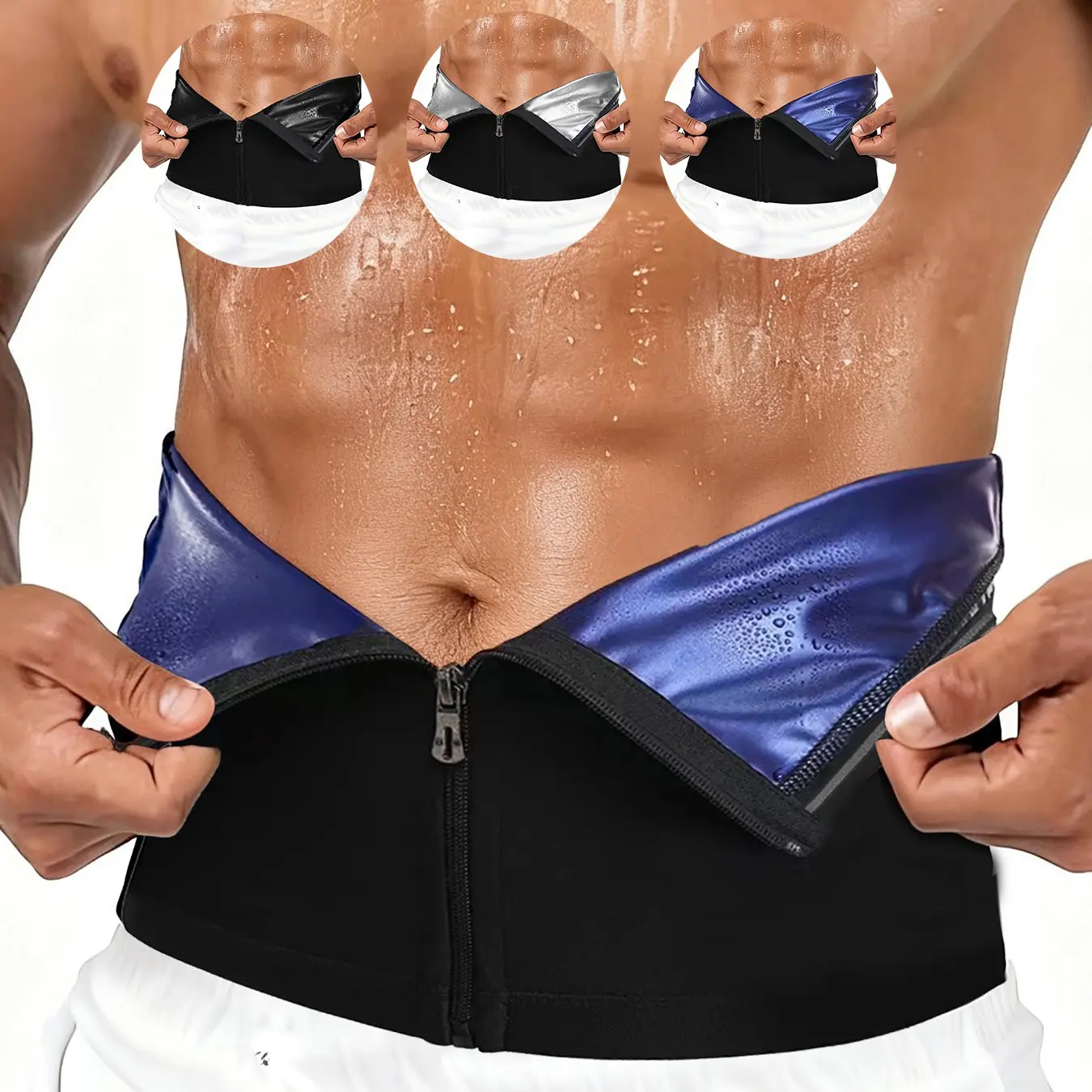Waist Trainer Trimmer Zipper Sweat Belt Band for Men, Fitness Waist Band Sauna Belt Suit Workout, Sporty Design, All Seasons, Plain Pattern