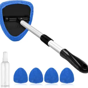 【Spring & Easter】Windshield Cleaning Tool, Microfiber Car Window Cleaner with 4 Reusable and Washable Microfiber Pads and Extendable Handle，cleaning products，cleaning products Mop，2026 Upgraded