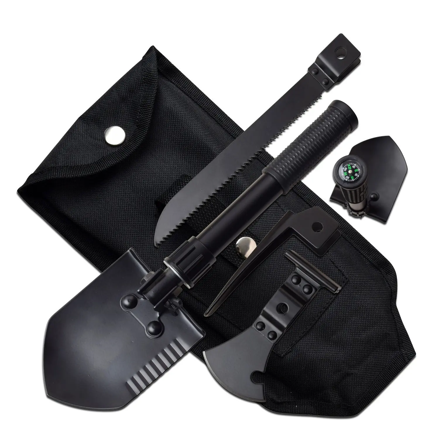 Survivor 5-in-1 Multi-Purpose Tactical Survival Shovel Tool - Survival Tools with Compass, Saw, Axe, Hammer - SV-MUL001BK, Tactical Survival Tools