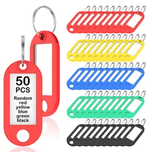 50 Pack Tough Plastic Key Tag with Split Ring and Clear Label Window Portable Key Label for Keychain Suitcase USB Drive Toolbox