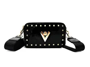 Valentino Orlandi Patent Leather Camera Bag Crossbody Clutch Purse Double Zipper Purse