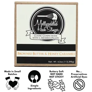 Mollycoddled Hash Slinger - Browned Butter Honey Caramels - 4oz box - Handmade Soft Caramels - Individually Wrapped Candy - Candy Gifts - Gluten Friendly Candy - Dye Free Candy - Sweets - Small Batch - Preservative Free Food - Snack retro candy