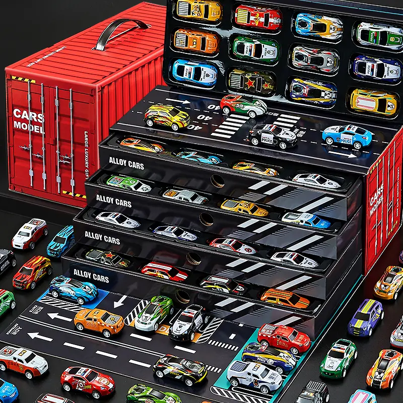 【Black Friday】48 PCS Pull Back Race Cars Playset Toy Kit with Box, Collectible Cars, Random Pattern Mini Vehicle Garage Set, Gift for Kids, Christmas Birthday Party Gift for Boys & Girls