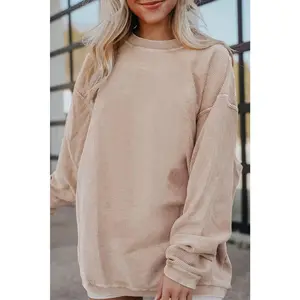 Customizable Long Sleeve Ribbed Corded Oversized Sweatshirt