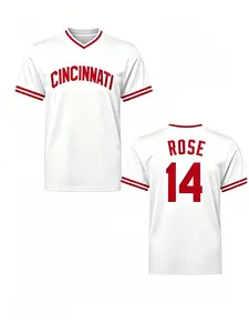 Cincinnati Pete Rose #14 Retro Baseball Jersey, White with Red Trim, Breathable Quick Dry Tee for Fans, Vintage Collectors & Streetwear Enthusiasts