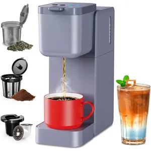 Single Serve Coffee Maker for K Cup, Ground and , Hot and Iced Coffee Machines with Bold Setting, 6 to 16 Oz Brew Sizes, Compact for Small Spaces, Gray (2.0 Version)