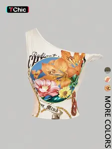 Women's Spring & Summer One Shoulder Floral Print Crop Top, Asymmetrical Backless Twisted Strap Slim Fit Cropped Tank, Y2K Retro Style for Beach, Festival and Daily Wear