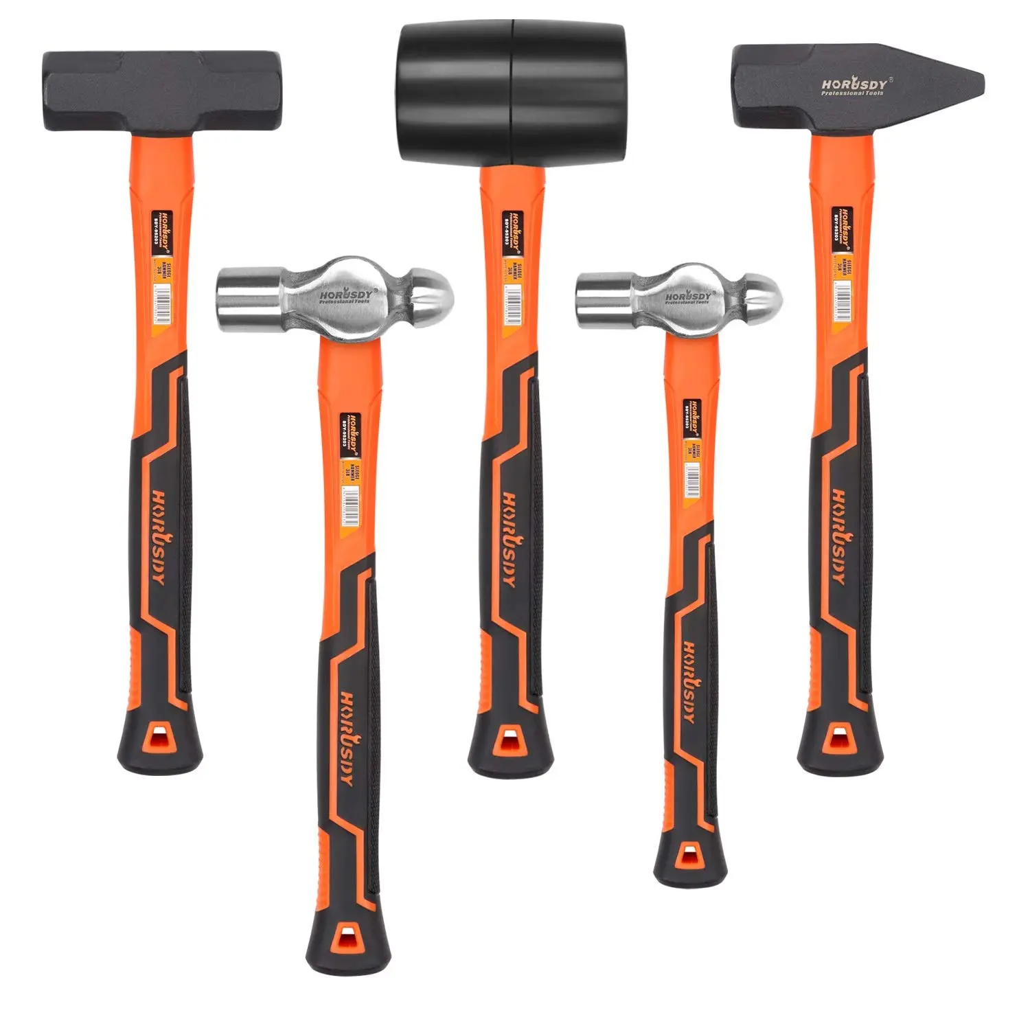 5-Piece Hammer Set - 16oz & 32oz Ball Pein Hammer, 32oz Rubber Mallet, 3lb Sledge Hammer, & 3lb Cross Pein Hammer
