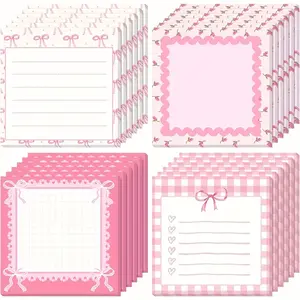 4/8 cute bow sticky notes 3 x 3 inch cute bow sticky notes cute bow things with rope notebook memo school supplies ladies party gifts (pink), each piece of 30 pieces of paper, very suitable for room decoration Sticky Labels