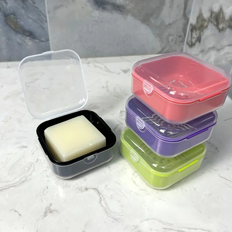 Portable Travel Soap Case 2pcs Plastic Square Soap Container With Lid Drain Soap Dishes For Travel