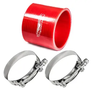 2.5" inch (63.5mm) Silicone Coupler Hose with T-Bolt Clamps | Rtunes Racing | RED SH-SCH63R-TC