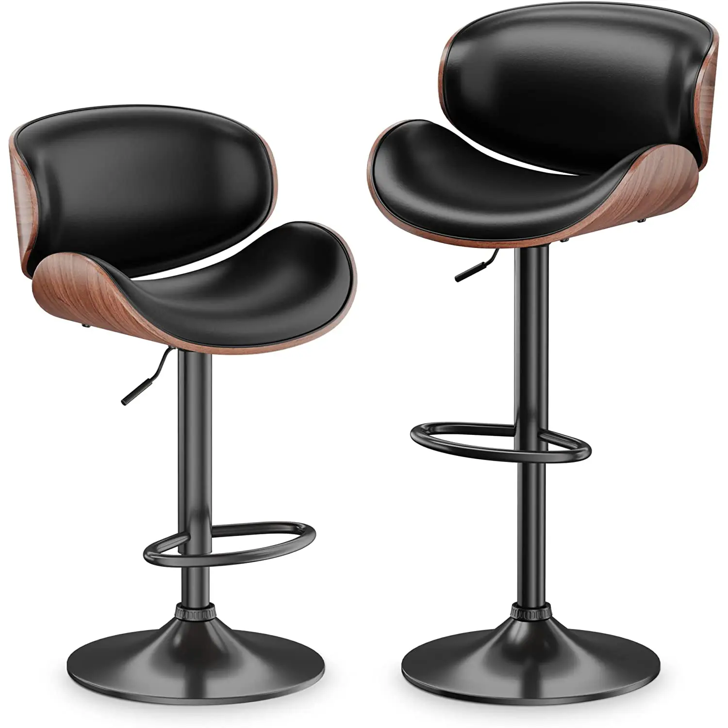 Aowos Bar Stools for Kitchen Counter, Adjustable Bentwood Barstools, Modern PU Leather Upholstered Bar Chair with Back and Footrest, Kitchen Chair, for Bar, Kitchen, Dining Room