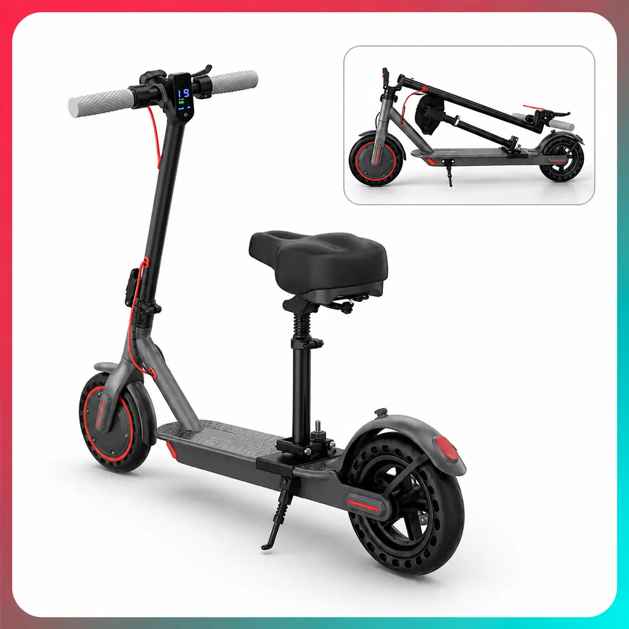 Smart App Control Electric Scooter with Seat, APP Connected E-Scooter for Adults, Cruise Control, Riding Modes, Foldable Urban Commuter Scooter