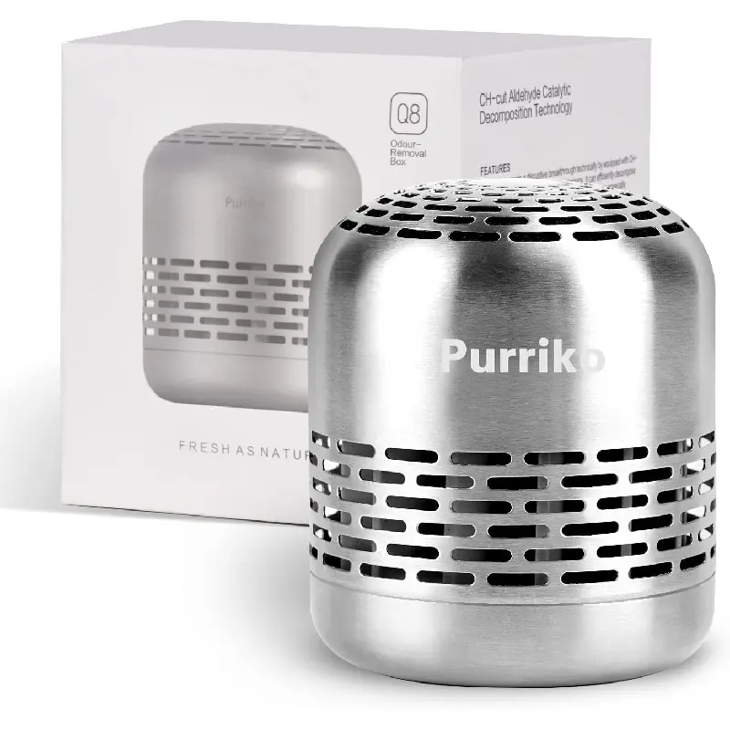 Stainless Steel Refrigerator Deodorizer - Activated Carbon Odor Removal Accessory, 10-Year Long-Lasting, Compact Shape, Decomposes Gas, Health-Conscious, More Effective Than Baking Soda Bamboo Bags, Home Organizer