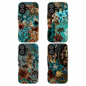 Tiffany Blue Tiger Leopard Floral Phone Case for iPhone 17 16 15 14 Pro Max Turquoise Teal Ornate Aesthetic Slim Protective Cover Y2K Chic Gift